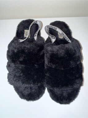 UGG Black Fluff Yeah Slide Slippers with Elastic Strap